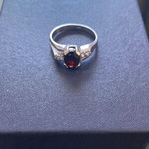14 Karat White Gold Garnet Ring